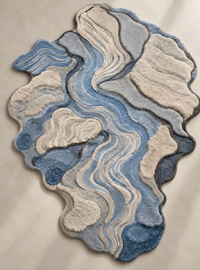 Azure Topography – Sculptural Wool Rug
